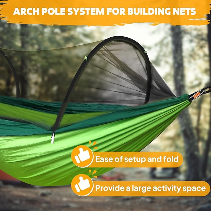 Chihee Ultra-Light Travel Camping Hammock Pop-up Net Hammock 660lbs Load Capacity,Breathable,Quick-Drying Parachute Nylon 2 Premium Carabiners,2 Tree Slings Included for Outdoor Backpacking Hiking