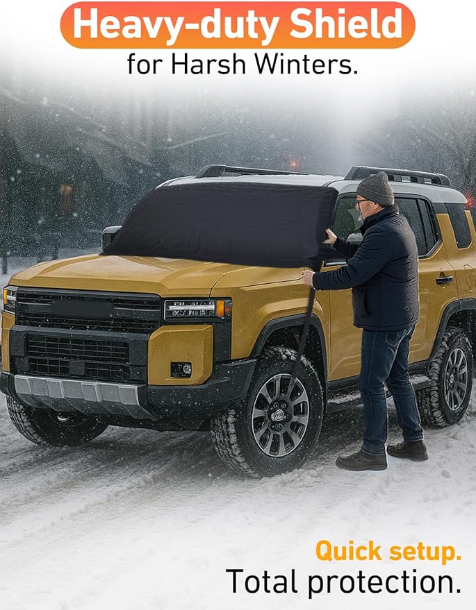EcoNour Car Snow Cover Compatible for Toyota Landcruiser | Windshield Cover for Ice and Snow with S-Hook Straps | Heavy-Duty 600D Oxford Winter Car Cover, Waterproof & Anti-Slip