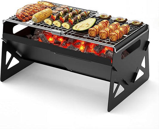 Raynesys Charcoal Grill, Folding Portable Grill, with Carry Bag, Camping Firepit for Outdoor Cooking, Campfire, Patio, Backyard, Backpacking, Party, 15.35 * 12.99 * 5.51 Inches