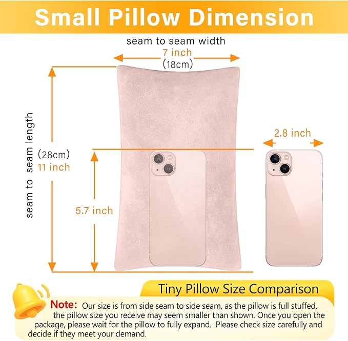 1 MIDDLE ONE 2 Pack Small Pillow, Memory Foam Mini Pillow 11 X 7 Inches for Travel, Sleeping, Nap and Neck, Knee, Lumbar Support, Tiny Cushion for Pet, Dogs (Light Pink)