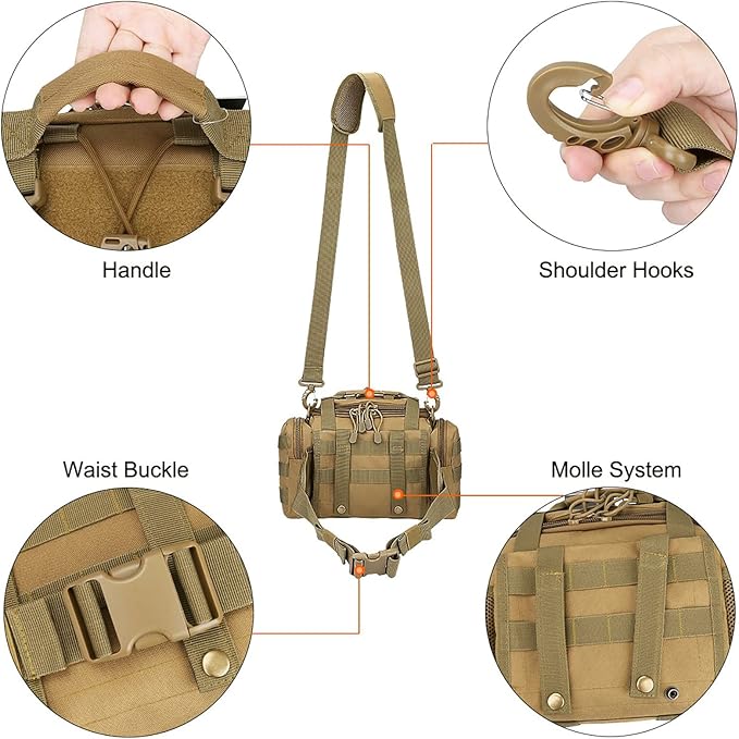 G4Free Sport Outdoor Waist Pack Tactical Sling Bag Hiking Fanny Pack Fishing Tackles(Tan)