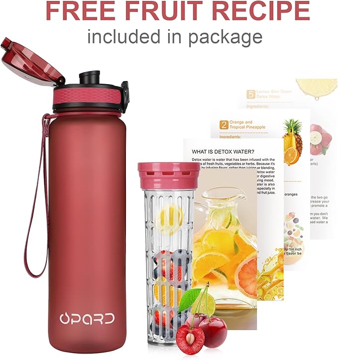 Opard Zip 32oz Plastic Water Bottle Dishwasher Safe, Leakproof Flip-Top Lid, BPA Free Tritan, Wide Mouth Reusable Sports Water Bottle for Gym Hiking Commuting Outdoor Travel and School