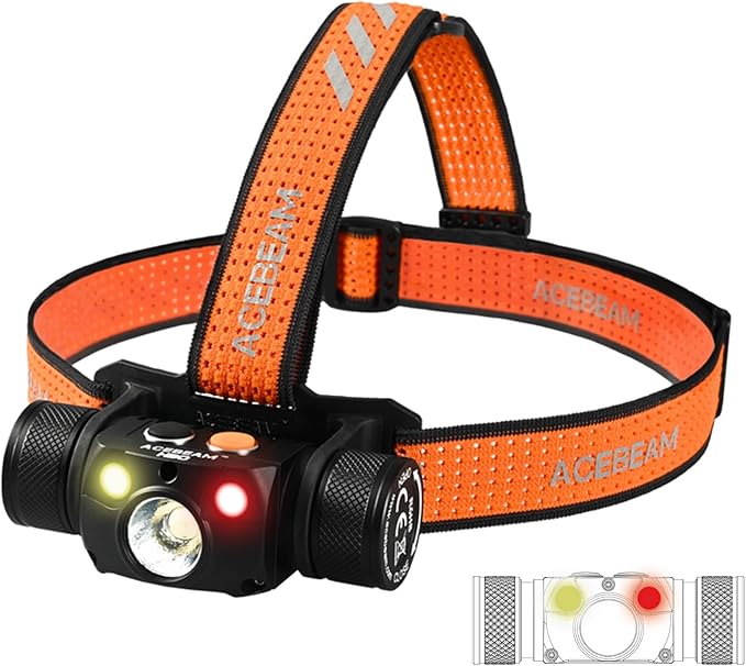 ACEBEAM H30 4000 Lumens Brightest Headlamp Rechargeable, White Light, Red and CRI LED Light Combo, Head Lamp for Adults, Camping Accessories Gear, Waterproof Head Light Flashlight for Outdoor, Work