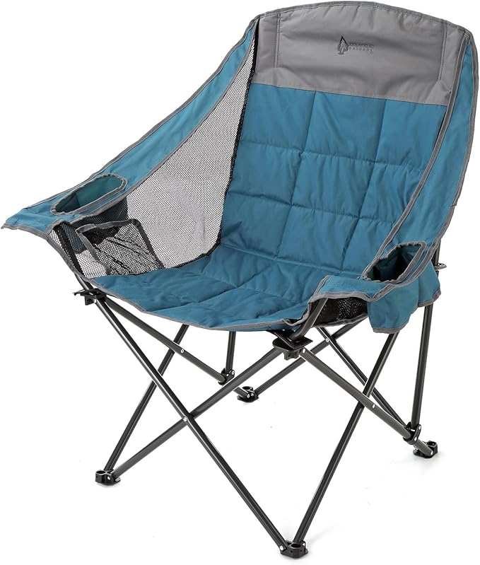 ARROWHEAD OUTDOOR Oversized Folding Camp Chair w/Adjustable Double Sized Cup Holder, Mesh Sides, Inner Pockets, Carry Bag, 300 LBS Weight Capacity