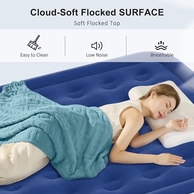 Queen Air Mattress with Built in Pump, 18" Raised Inflatable Mattress, Self Inflating Blow Up Bed, Comfort Portable Air Bed with Carry Bag for Camping, Home, Guests, Travel 690 lbs Max