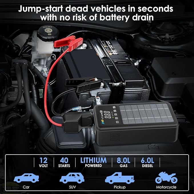 JIYHF Portable Power Station 74Wh, Solar Generator & Backup Power with 45W USB-C PD, 3000A Jump Starter with Air Compressor, Ideal as a Portable Power for Emergency, car Battery Jumper, RV, inflate