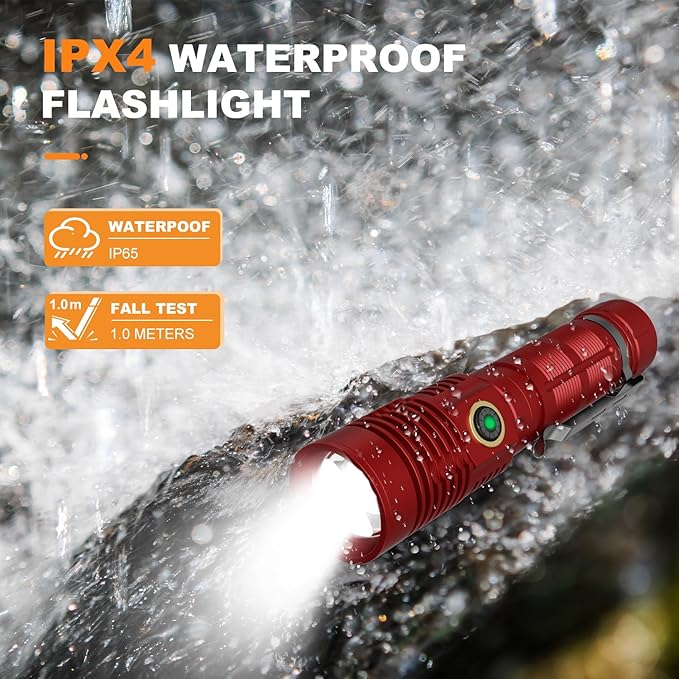 Hoxida Small Tactical Flashlights High Lumens - 1500 Meters Long Beam Super Bright LED Magnetic Flashlight USB Rechargeable Zoomable 5Modes Long Beam Spotlight Flashlight for Hiking, Camping-Red