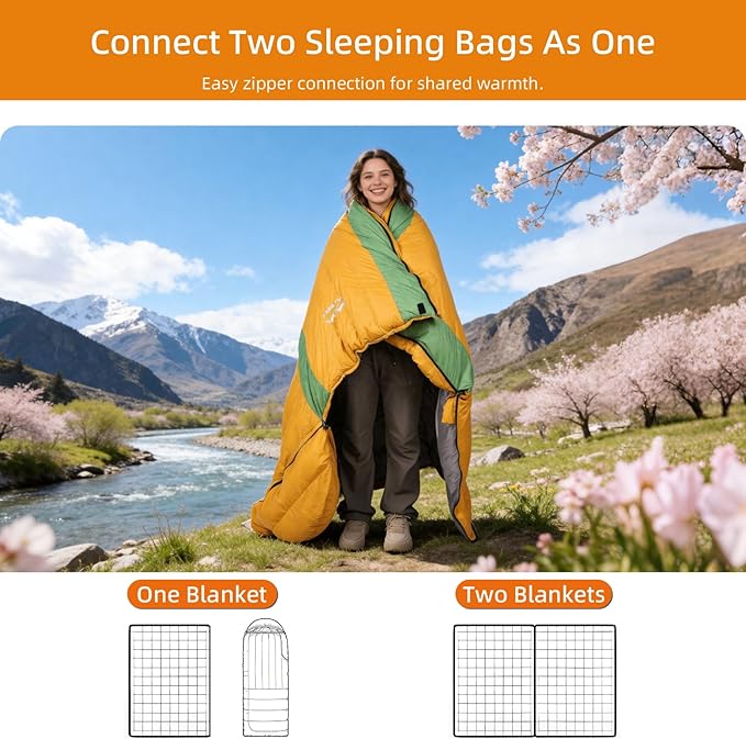 3-in-1 Down Sleeping Bag for Adults with Detachable Hood, 32°F 45°F Rectangular Lightweight Down Blanket Sleeping Bag for Camping Hiking and Backpacking Outdoor and Indoor 4 Season