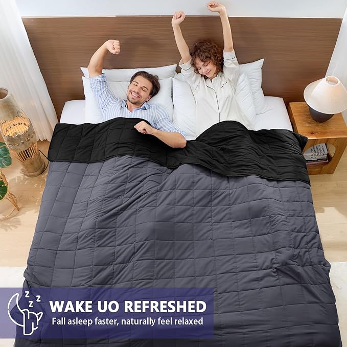 King Size Weighted Blanket for Adults (25 lbs, 80” x 87”, Grey& Black) Cooling Heavy Blanket for Sleeping Perfect for 240-260 lbs, Breathable Blanket for Adults & Couple All Season, Machine Washable