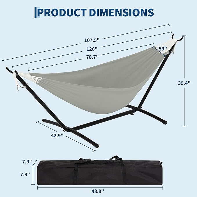 Garvee 2 Person Hammocks with Stand for Outside, Double Hammocks Portable Space Saving Heavy-Duty Steel Stand for Indoor Outdoor Patio with Carrying Bag, 450 lbs Capacity