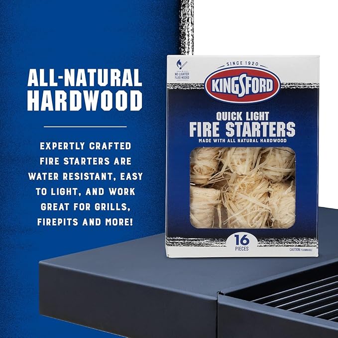 Kingsford Quick Light Fire Starter Rolls, All Natural Hardwood with Paraffin, Water Resistant and Easy Lighting for Charcoal, Pellet Grills, Smokers, Campfires, Outdoor Fireplaces, 16 Count - 2 Pack
