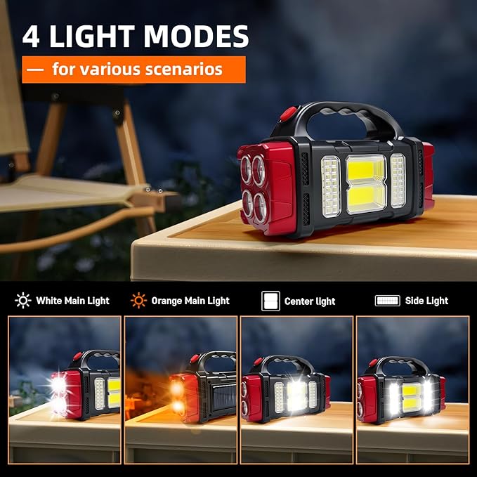 Versatile Solar Flashlight with Dual Charging Modes | 4 Light Modes USB/Solar Powered| Portable Emergency Charger & Outdoor Camping Light (Red-2pcs)