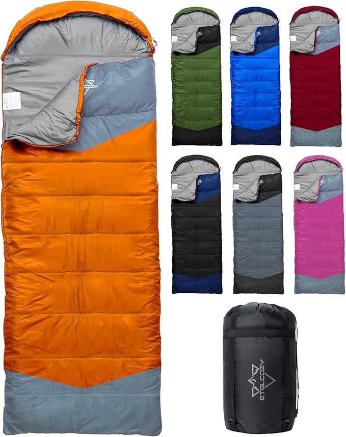 Lightweight 3-Season Sleeping Bag for Adults/Kids Camping, Compact w/Compression Sack, Waterproof Ripstop, Portable for Backpacking Hiking Travel