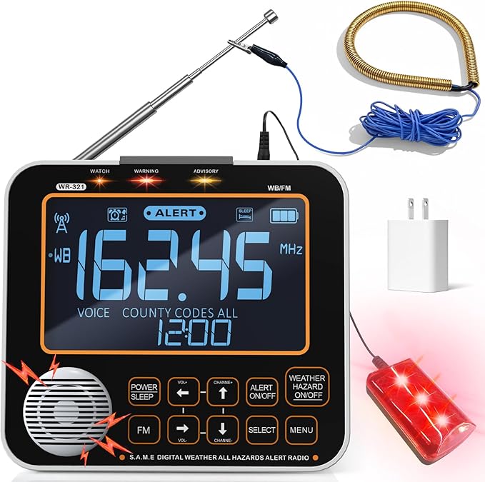 NOAA Weather Alert Radio for Home - S.A.M.E. Localized Programming, 23 Country Codes & 75+ Emergency Alerts NOAA Weather Radio with Battery Backup External Antenna and Warning Light for Home