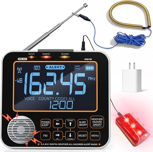 NOAA Weather Alert Radio for Home - S.A.M.E. Localized Programming, 23 Country Codes & 75+ Emergency Alerts NOAA Weather Radio with Battery Backup External Antenna and Warning Light for Home