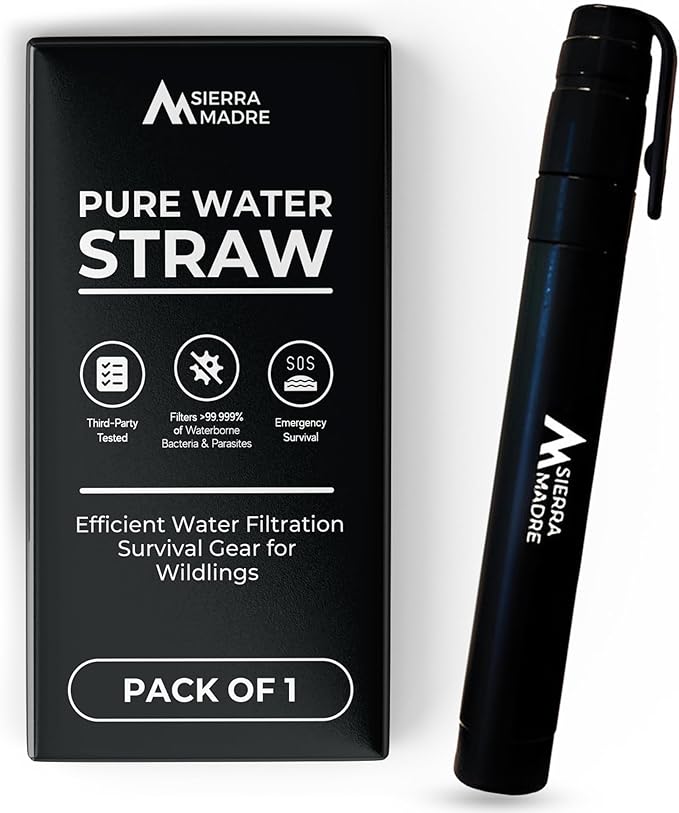 Sierra Madre Emergency Survival Kit Bundle – Mylar Sleeping Bag, Thermal Space Blanket & Portable Water Filter Straw – Lightweight Outdoor Gear for Camping, Hiking & Preparedness