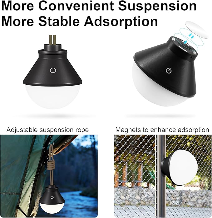2-Pack LED Camping Lantern Rechargeable 5000mAh with Magnetic, 600LM Waterproof Battery Powered Hanging Tent Light, USB Cordless Portable Dimmable for Power Outages Hunting Survival Gear Outdoor