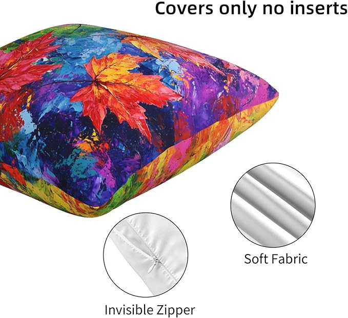 Colorful Maple Leaf Throw Pillow Covers 18x18 inch Set of 2 Autumn Pillow Case Cushion Cover for Home Sofa Couch Living Room Car Decor