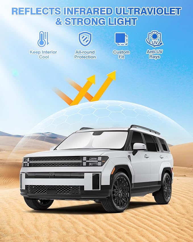 Canvcle Sunshades for Hyundai Santa Fe 2024 2025 2026 Accessories Windshield Sun Shade Side Rear Window Shade Cover Sun Visor Shield Privacy Protection Keep Vehicle Cool Black 10PCS