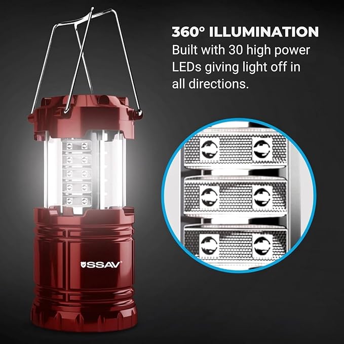 2 Pack LED Camping Lantern, LED Lanterns, Suitable Survival Kits for Hurricane, Emergency Light for Storm, Outages, Outdoor Portable Lanterns, Red, Collapsible | Batteries Included
