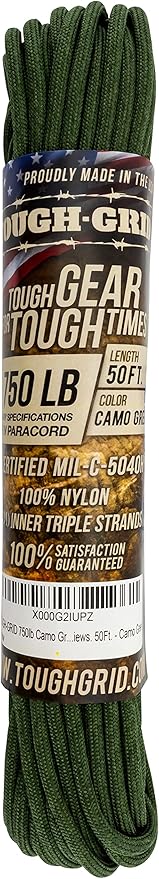 TOUGH-GRID 750 Paracord Military Grade Nylon Rope - Type IV Mil-Spec Made in USA - Tactical Survival Cord
