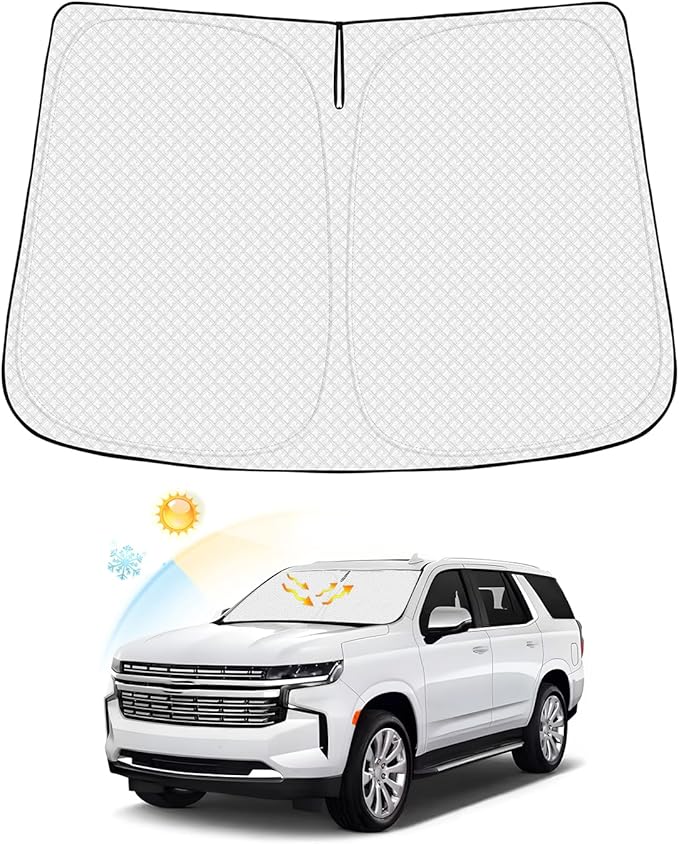 Canvcle Windshield Sun Shade for Chevrolet/Chevy Tahoe 2021-2025 2026 Accessories Thicken 6-Layer Foldable Front Window Sunshade Cover Sun Visor Protector Block UV Rays Keep Vehicle Cool