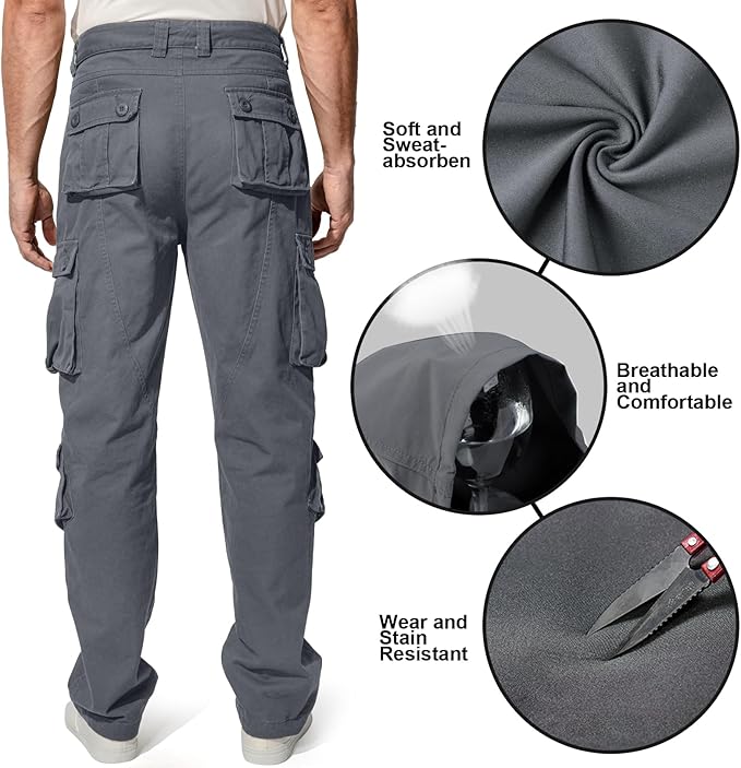 Men's BDU Casual Military Pants, Tactical Wild Army Combat ACU Rip Stop Camo Cargo Work Pants Trousers with 8 Pockets