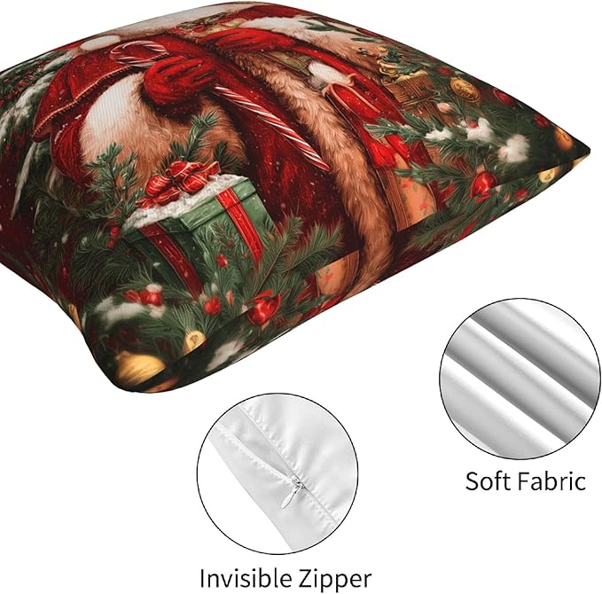 Santa Claus Throw Pillow Covers 18 X 18 Inch Set of 4 Decorative Cushion Cover Home Decor for Sofa Chair Couch Bedroom Living Room