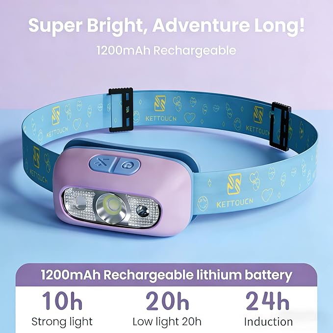 Kids Camping Light Set - Rechargeable Lantern & Motion Sensor Headlamp with USB-C Charging, 3 Color Dimmable Night Light for Boys Girls Indoor Outdoor Adventures (Purple)