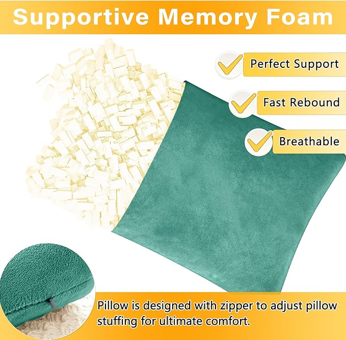 1 MIDDLE ONE 2 Pack Small Pillow, Memory Foam Mini Pillow 11 X 7 Inches for Travel, Sleeping, Nap and Neck, Knee, Lumbar Support, Tiny Cushion for Pet, Dogs (Teal Green)