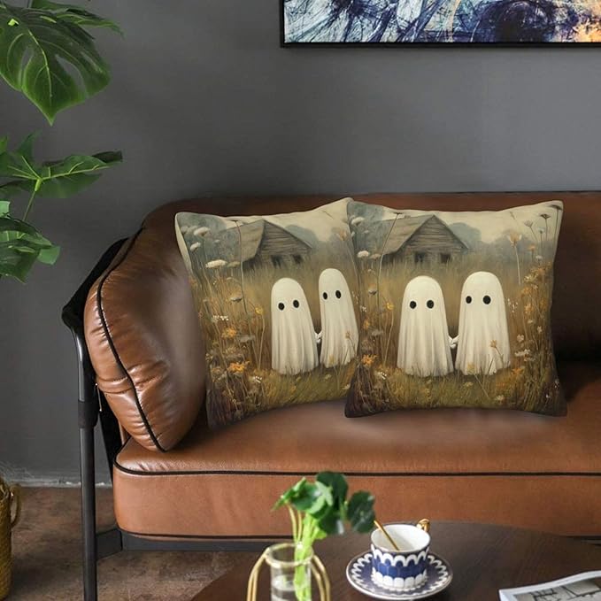 Rustic Country Ghost Couple Throw Pillow Covers 18x18 inch Set of 2 Pillow Case Cushion Cover for Home Sofa Couch Living Room Car Decor