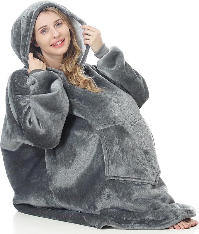Oversized Hoodie Blanket, Wearable Blanket sweatshirt, Ultra Soft Sherpa Fleece Comfy Snuggle Hoodie