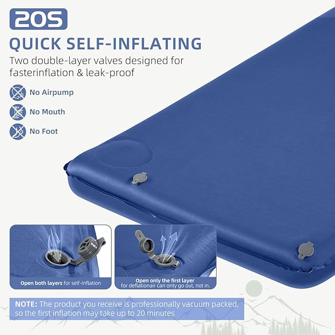 Wevelel Memory Sleeping Pad, 3.1" Ultra-Thick Foam Sleeping Mats for Camping, Easy Inflate&Deflate,9.5 R-Value Insulated Camping Mattress Pad with Pillow, for Car Travel Tent