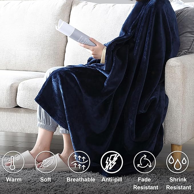 Hansleep Fleece Navy Blue Throw XL Blanket, Super Soft Flannel Fuzzy Plush Cozy Blanket for All Seasons, Navy Blue, Throw XL 50x70 Inches