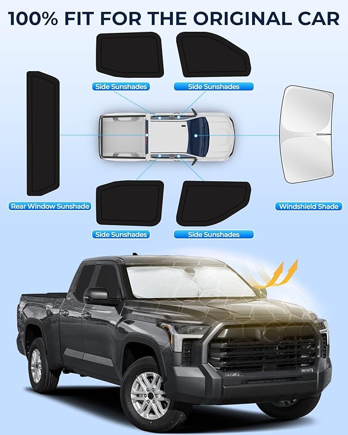 for Toyota Tundra 2022-2025 Car Window Shades, 6pcs Privacy Sun Shade Set for Front Windshield Side and Rear Windows, Full Window Covers Keeps Vehicle Cool for Camping Napping