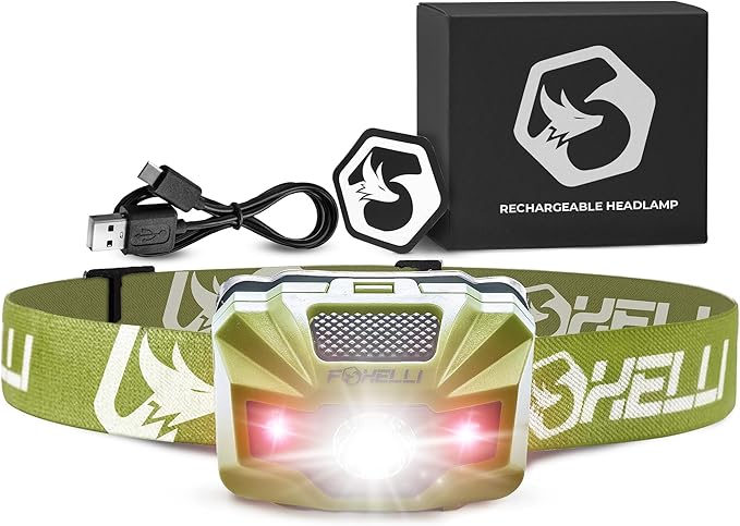 Foxelli USB‑C Rechargeable LED Headlamp – Ultra‑Light 2.4 oz & Bright 180 Lumens – Red/White Light, 5 Modes, IPX5 Waterproof, 40 h Runtime for Trail Running, Camping, Hiking