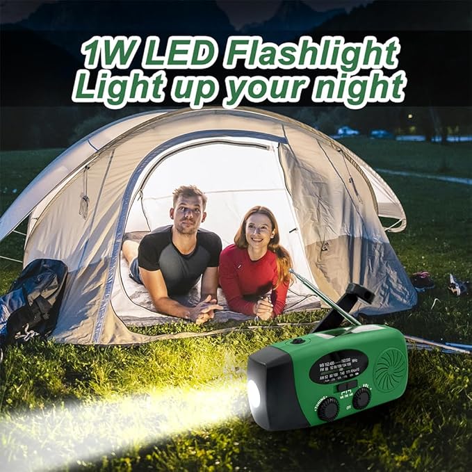 2000mAh/7400mWh Emergency Hand Crank Radio, NOAA Emergency Weather Radio Flashlight (Army Green)
