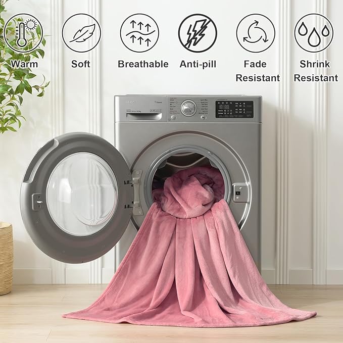 Hansleep Fleece Dusty Rose Throw Blanket, Flannel Fuzzy Plush Cozy Blanket for All Seasons, Dusty Rose, Throw 50x60 Inches