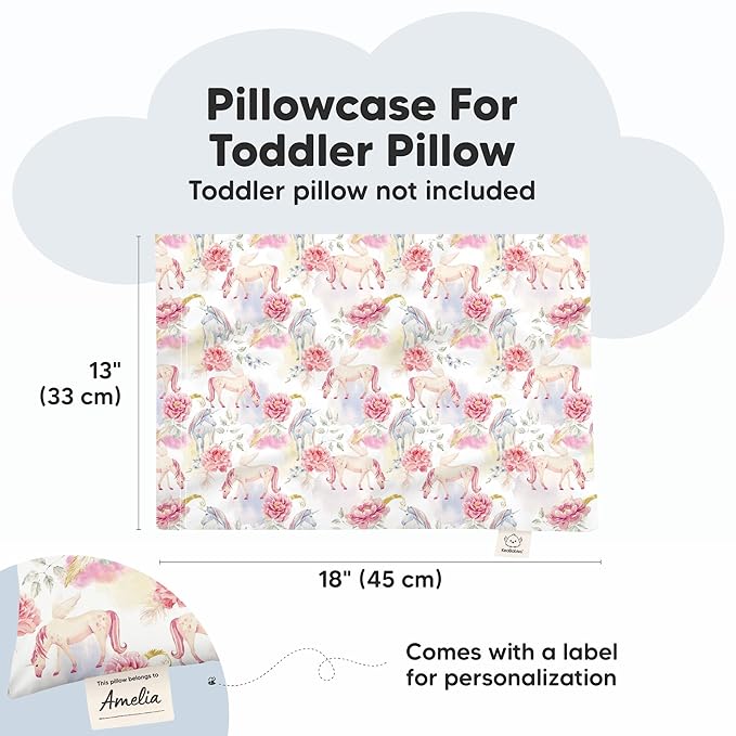 KeaBabies Toddler Pillowcase 13"x18" - Organic Cotton Toddler Pillowcase for Kids, Boys, Girls, Soft & Durable Cotton Cover for Miniature Sleepy Pillows, Cute Colors, Pillow Sold Separately(Fantasy)
