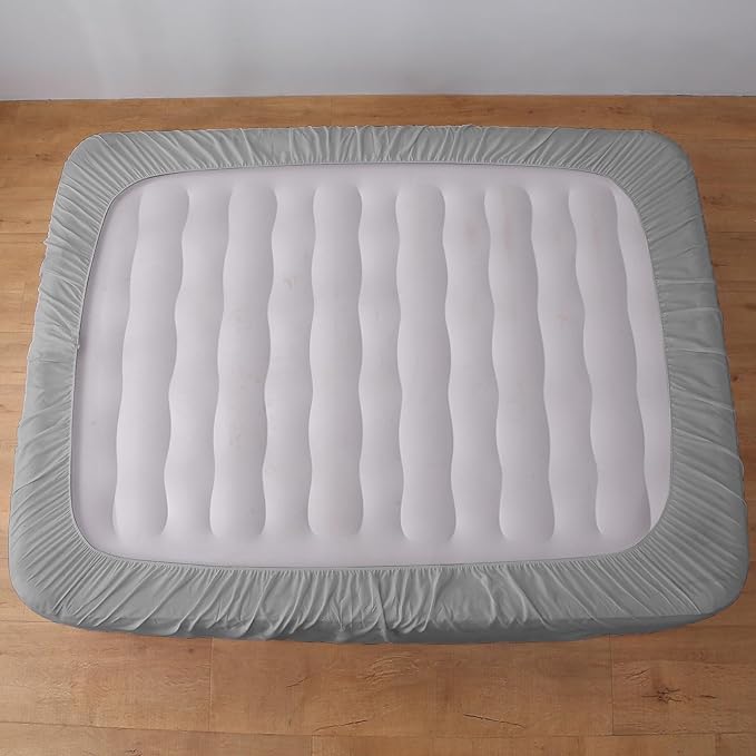 Full Air Bed Mattress Pad with 15-24 Inch Deep Pockets - Waterproof Protector for Warm Sleep & Cold Air Insulation,Perfect for Camping, Guest Bed, Pets & Overnight Visitors-Gray