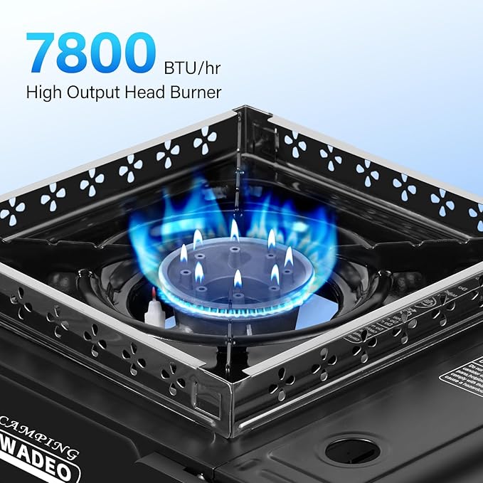 WADEO Three Fuel Portable Camping Stove with Windblocker, 3 in 1 Propane Butane Isobutane Stove with Carrying Case and Stainless Steel Hose Adapters, Gas Camp Stove for Cooking, BBQ, Travel RV, Hiking