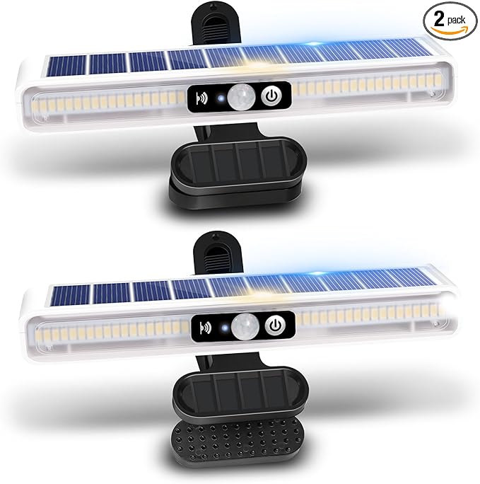 Clip On Solar Motion Lights Outdoor Waterproof, 2 Pack Motion Sensor Outdoor Lights with 36 LEDs, 3000K, Portable Solar Powered Security Light for Fence Garage Camping(White)