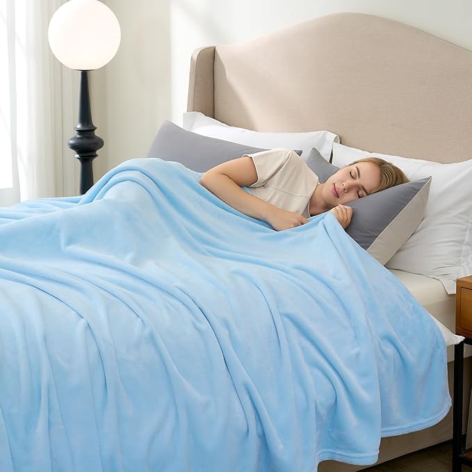 Hansleep Fleece Light Blue King Blanket, Super Soft Flannel Fuzzy Plush Cozy Blanket for All Seasons, Light Blue, King 90x108 Inches