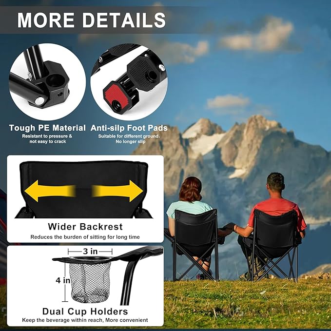 Joyfair Portable Camping Chair, Outdoor Lawn Folding Chairs for Adults, Heavy Duty Large Foldable Chairs for Beach, Fishing, Tailgating and More Outdoor Sport, Carry Bag & Cup Holder