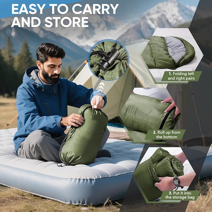 OBTANIM Sleeping Bags Portable Waterproof Camping Sleeping Bag for Adults Kids 4 Seasons Cold Weather or Warm Backpacking Hiking Travel Indoor Outdoor Use