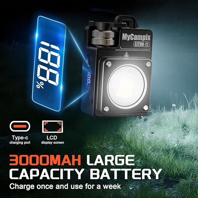 Portable Camping Light, 3500LM Adjustable LED Camping Lantern Rechargeable with 2.5-15H Runtime&Screen, Alloy Waterproof Flashlight for Power Outages, Emergency, Hurricane(Black)