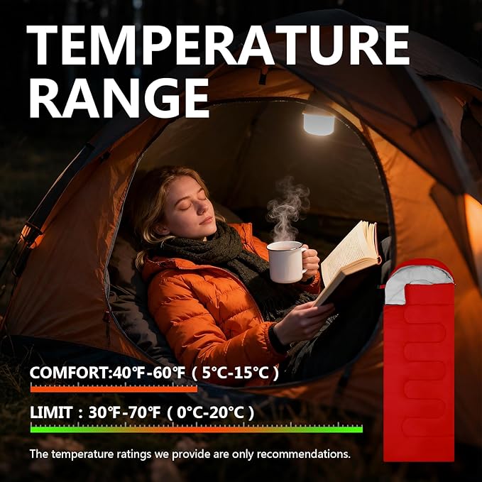 Sleeping Bags, Lightweight Camping Sleeping Bag for Adults, Kids, Hiking, Outdoor, Travel, Cold Weather & Warm