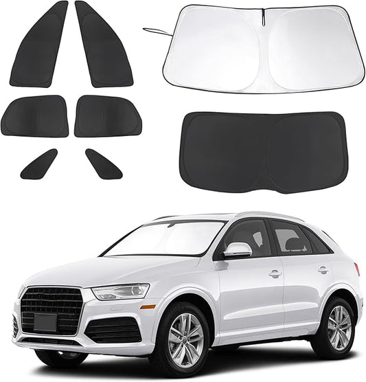 8PCS Windshield Sun Shade Custom Fit for 2013-2018 Audi Q3 Accessories Foldable Sunshade Side Rear Window Shade Cover Full Set Privacy Protection Keeps Car Cool
