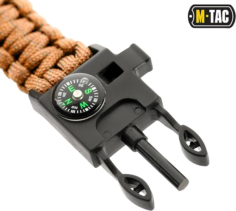 M-Tac Survival Paracord Bracelet - Cord 12 ft (144 Inch) - Tactical Emergency Cord Rope with Compass Whistle