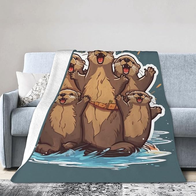 Funny Otter Blanket Cozy Soft Cute Otters Flannel Plush Throw Blanket Warm Otter Animal Fleece Bedding Stuff Decor Blanket Gifts for Lover Teens Girls Boys Kids Adults Women 50"x60"